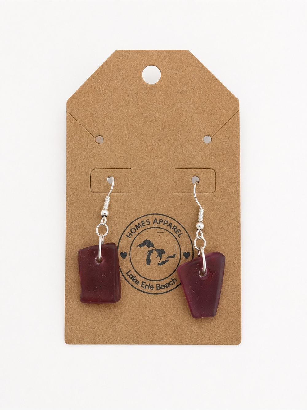 Lake Erie Beach Burgundy Sea Glass Drop Earrings